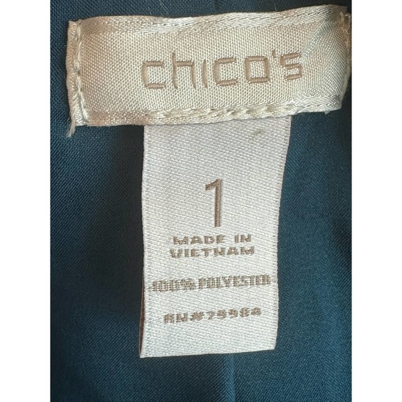 Chico's Green Tweet Open Front Pockets Lined Fringe Trim Blazer Jacket size 1- M - Picture 4 of 9